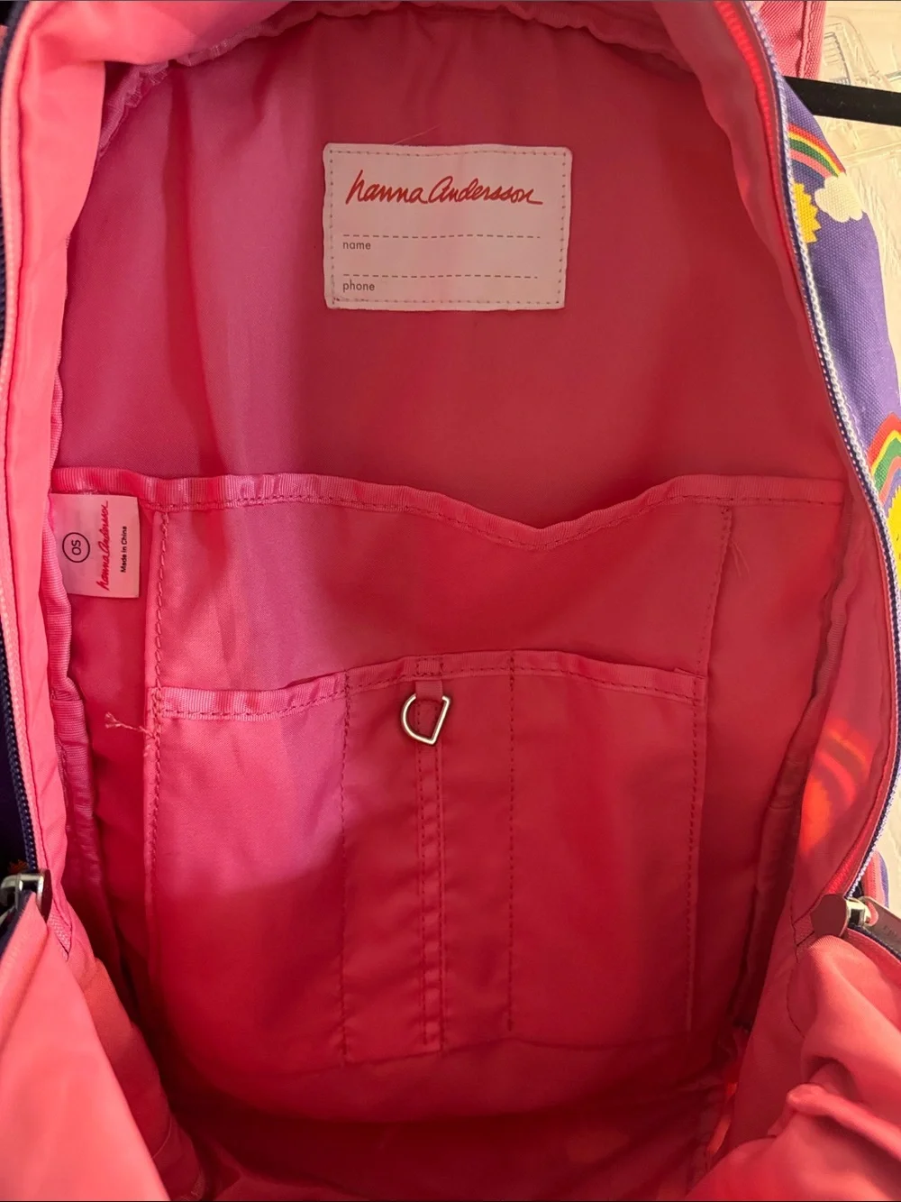 Hanna Andersson Purple Rainbow Sun Kids Backpack with Pink Straps